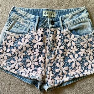 Roxy lace overlay high waisted shorts